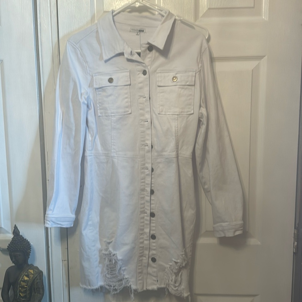 White Jean Skirt One Piece Large
